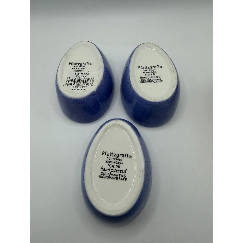 Set of 3 Pfaltzgraff Napoli Blue Egg Cups Small Bowls Hand Painted